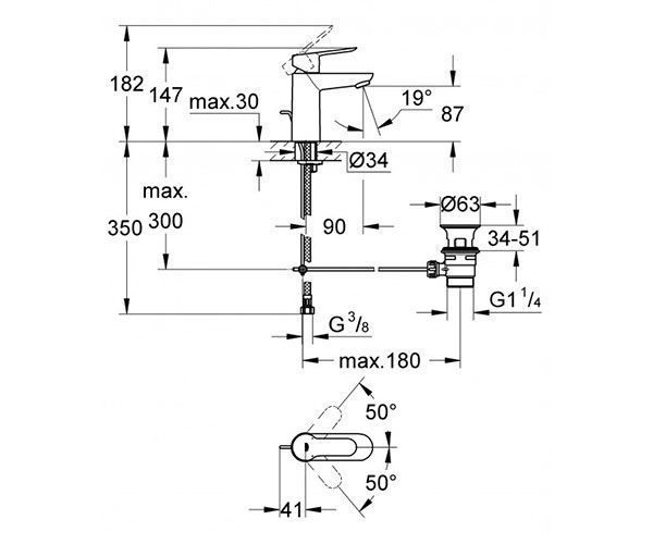 Смеситель для умывальника GROHE BAU EDGE 23328000 9664 фото