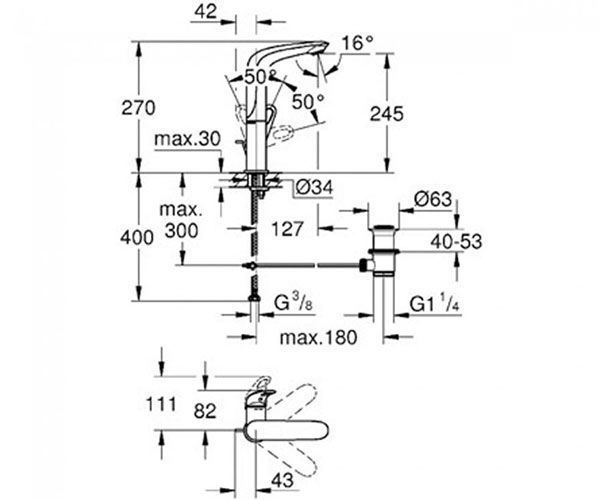 Змішувач одинважільний GROHE EUROSTYLE 23569003 9669 фото