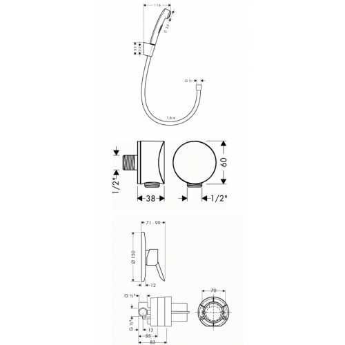 Набір прихованого монтажу Hansgrohe з гігієнічної лійкою Logis (71666000 + 27454000 + 32129000) 8859 фото