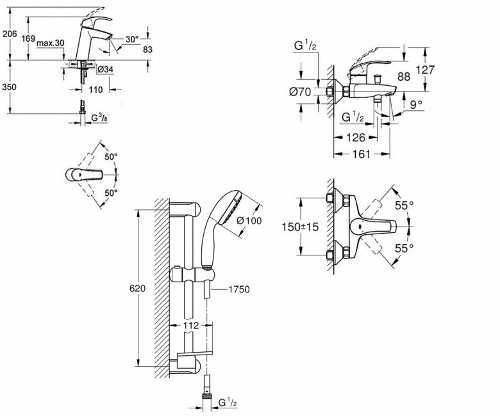 Набір змішувачів в ванну 3 в 1 GROHE EUROSMART 123246M 9532 фото