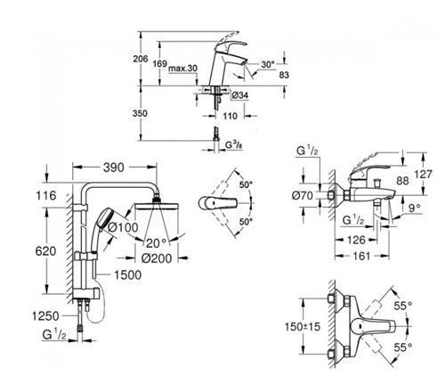 Набор смесителей 3 в 1 GROHE EUROSMART 123246R 9534 фото