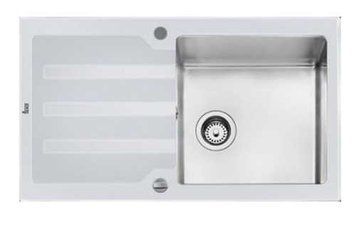 Кухонна мийка Teka LUX 1B 1D 86 REV біле скло 48972163134662 фото
