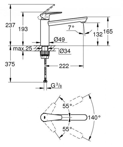 Кухонный смеситель GROHE BAU EDGE 31693000 9655 фото